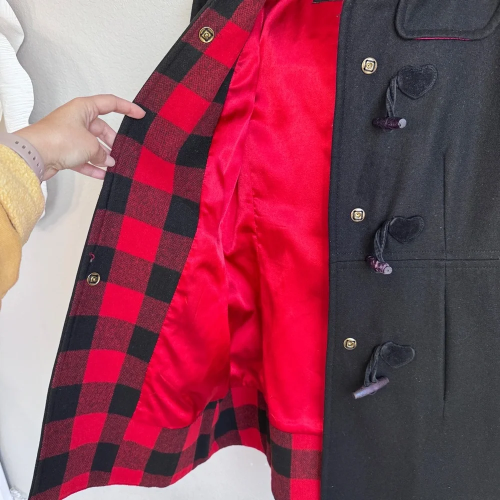 Betsey Johnson Y2K Wool Blend Toggle Duffle Coat Hooded 10